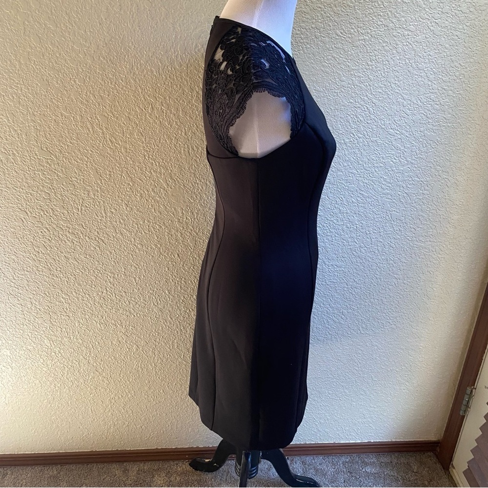 Vince Camuto Shift Little Black Dress Solid Short Length and Lace Cap Sleeves: 6 - Picture 7 of 10